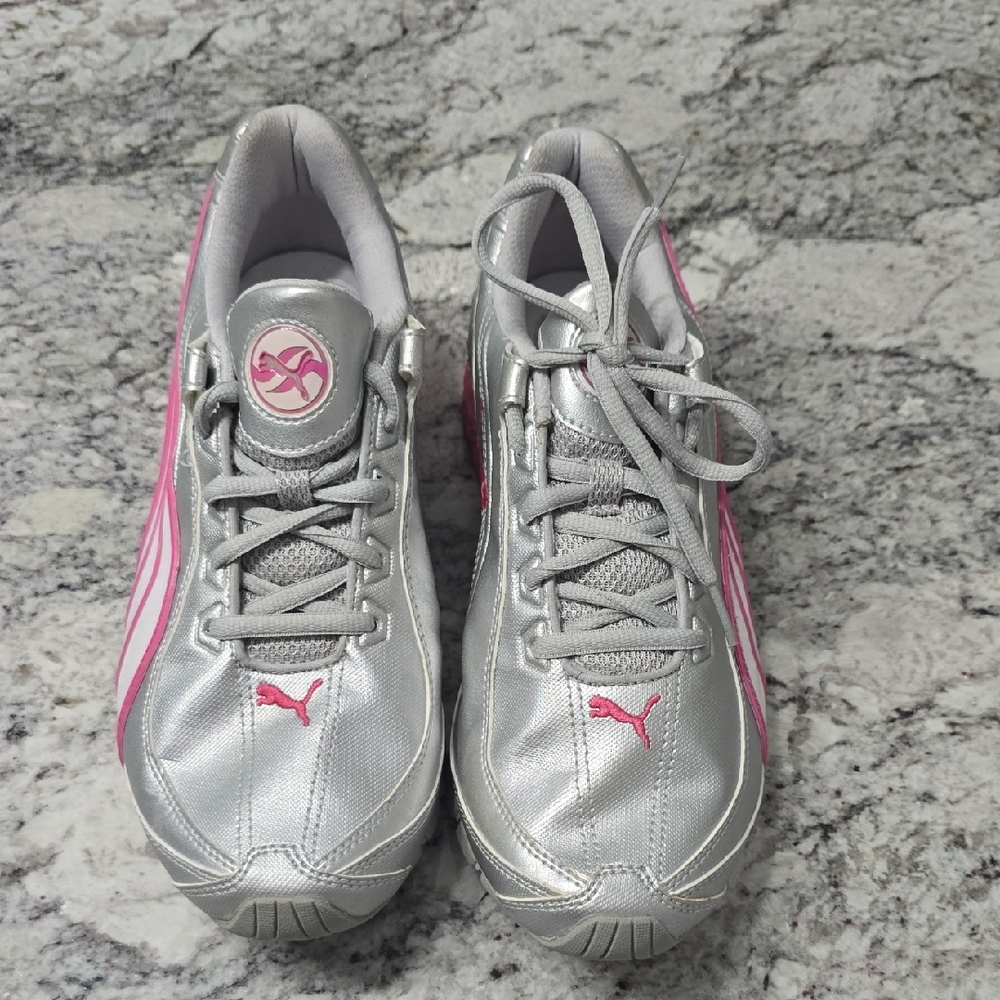 Puma Silver and Pink Performance Sneakers